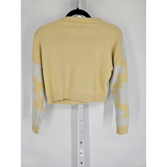 Luna Ivy Womens Sz XS Cropped Crew Neck Sweater Yellow White Floral Boho - Picture 3 of 3